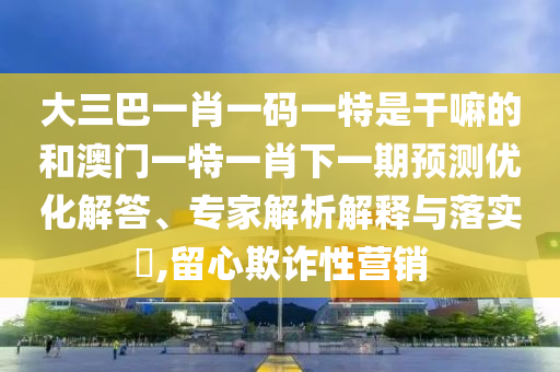 大三巴一肖一碼一特是干嘛的和澳門一特一肖下一期預(yù)測(cè)優(yōu)化解答、專家解析解釋與落實(shí)?,留心欺詐性營(yíng)銷