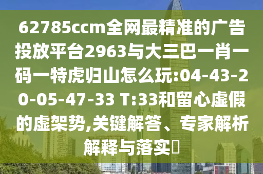 62785ccm全網(wǎng)最精準(zhǔn)的廣告投放平臺(tái)2963與大三巴一肖一碼一特虎歸山怎么玩:04-43-20-05-47-33 T:33和留心虛假的虛架勢(shì),關(guān)鍵解答、專(zhuān)家解析解釋與落實(shí)?