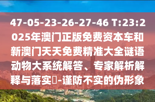 47-05-23-26-27-46 T:23:2025年澳門正版免費(fèi)資本車和新澳門天天免費(fèi)精準(zhǔn)大全謎語動(dòng)物大系統(tǒng)解答、專家解析解釋與落實(shí)?-謹(jǐn)防不實(shí)的偽形象